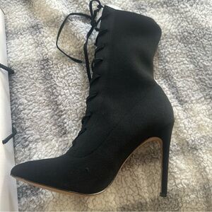 Elegant Black Lace-Up Stiletto Boots
